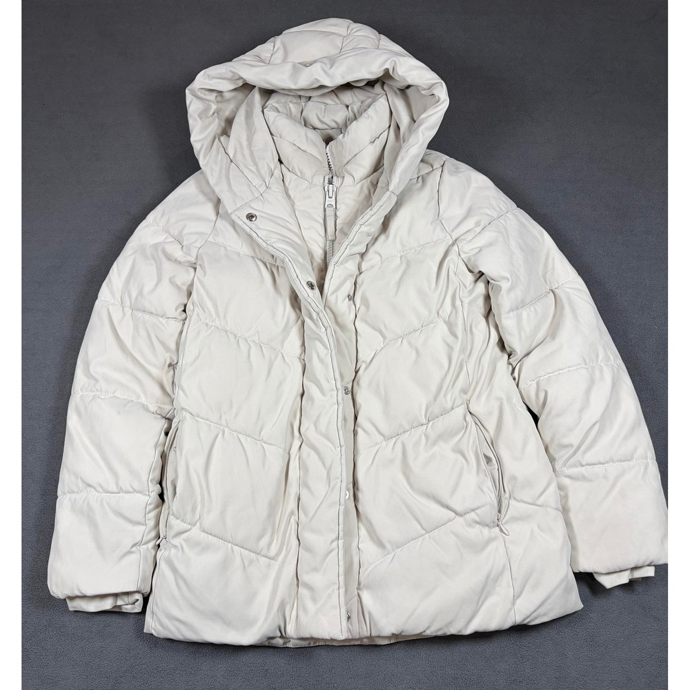 Abercrombie & Fitch Puffer Jacket Womens Small Cream Ultra Hooded Wind Resistant